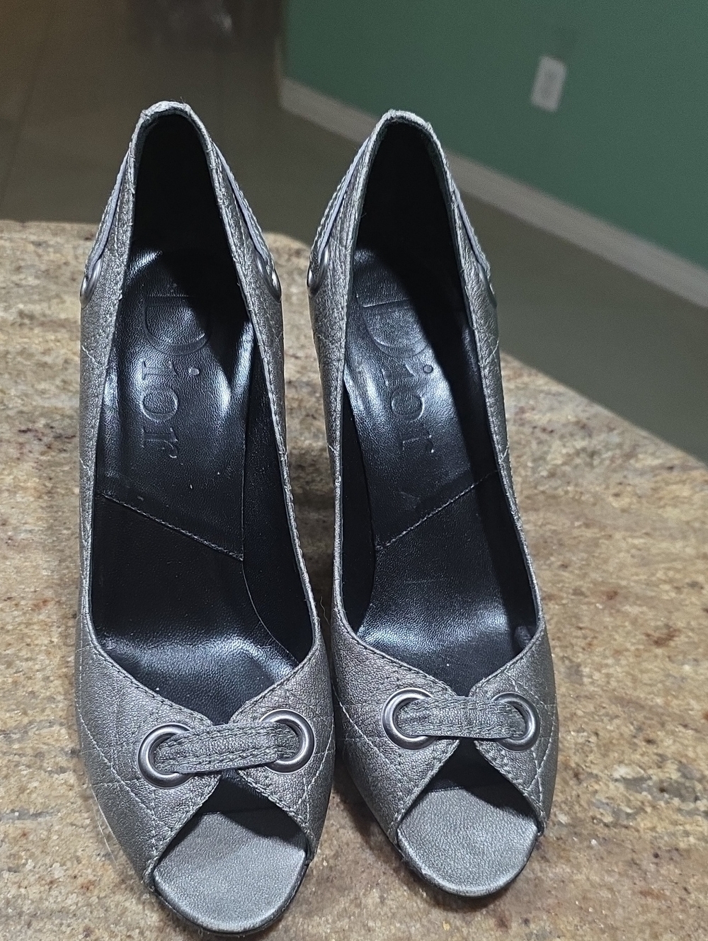 Dior Metallic Grey Cannage Leather Pumps Size IT36 / US 5.5